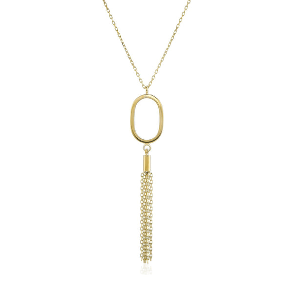 9ct White Gold Oval & Tassel Drop Pendant & Necklace - 16/18"
