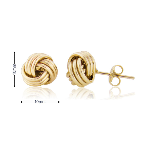 9ct Yellow Gold Knot Stud Earrings - 10x10x16mm - 1.3g