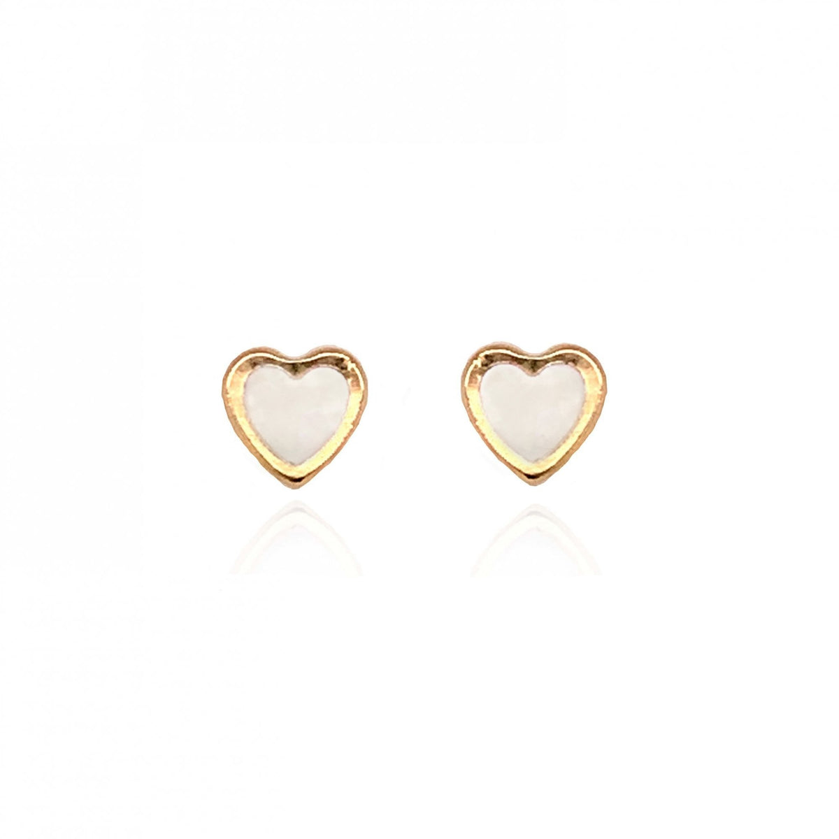 9ct Yellow Gold Mother Of Pearl Heart Stud Earrings - 7x7mm