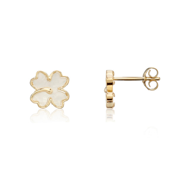 9ct Yellow Gold Mother Of Pearl Clover Stud Earrings - 8x8mm