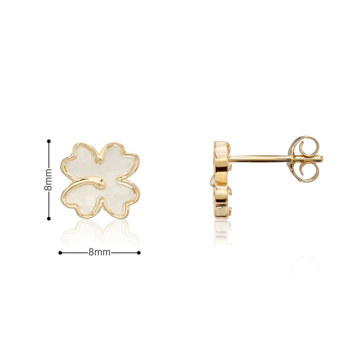 9ct Yellow Gold Mother Of Pearl Clover Stud Earrings - 8x8mm