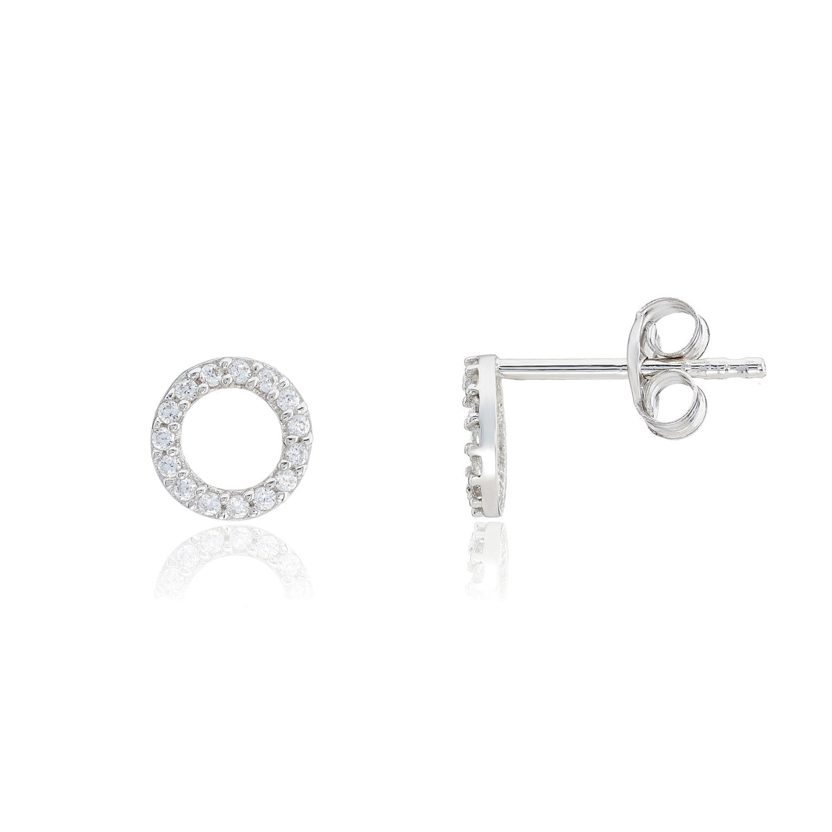 9ct White Gold CZ Open Circle Stud Earrings - 6x6mm - 0.4g