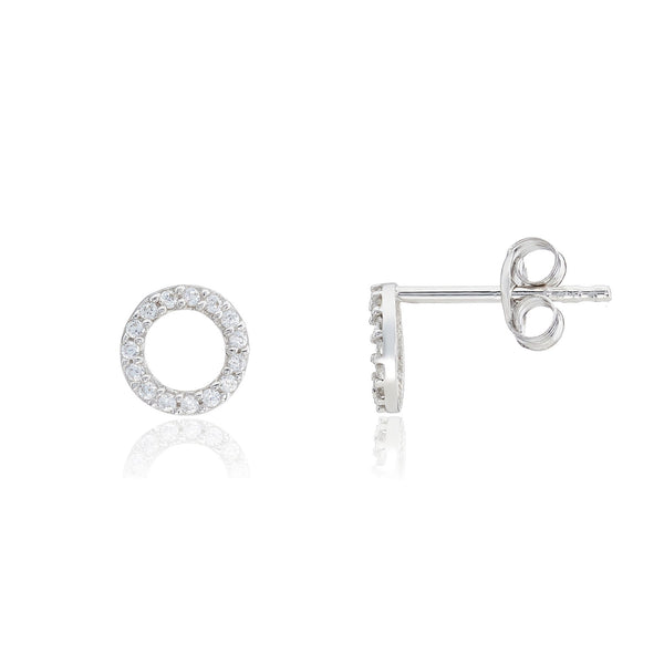 9ct White Gold CZ Open Circle Stud Earrings - 6x6mm - 0.4g
