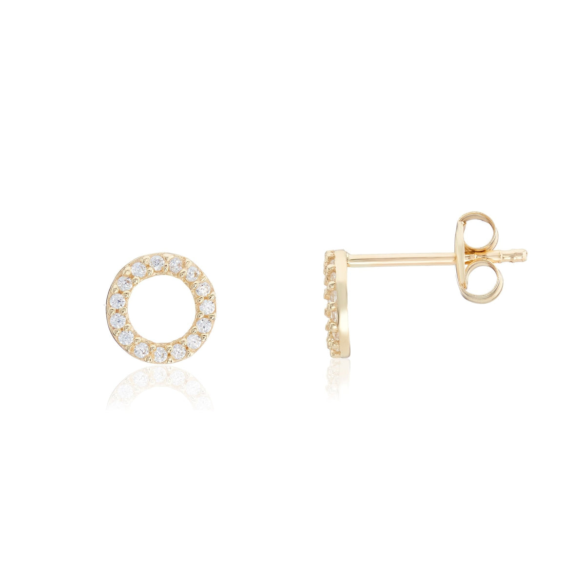 9ct Yellow Gold CZ Open Circle Stud Earrings - 6x6mm - 0.4g