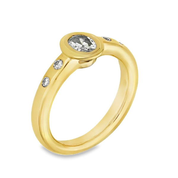 Ladies 18ct Yellow Gold Oval Diamond Ring - Size M - 0.40ct