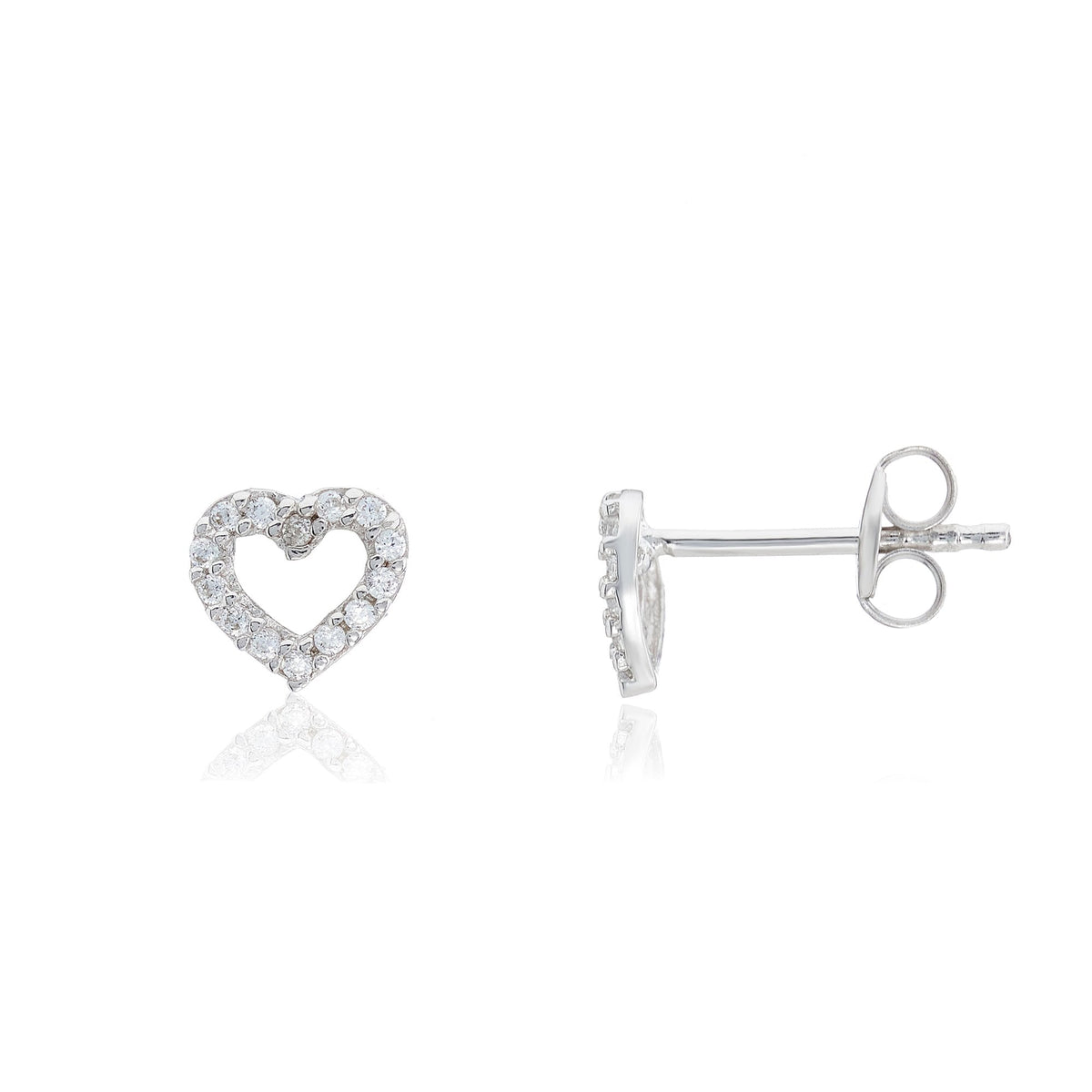 9ct White Gold CZ Open Heart Stud Earrings - 5x5mm - 0.4g