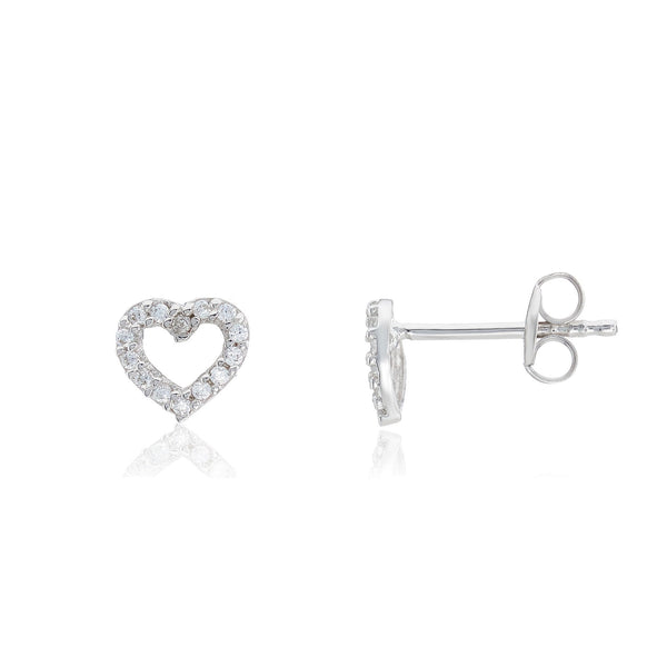 9ct White Gold CZ Open Heart Stud Earrings - 5x5mm - 0.4g