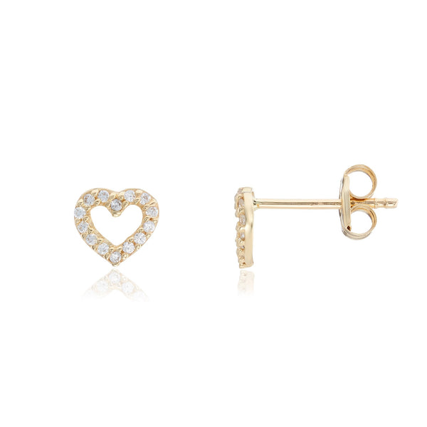 9ct Yellow Gold CZ Open Heart Stud Earrings - 5x5mm - 0.4g