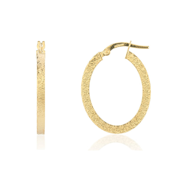 9ct Yellow Gold D-Cut Oval Hoop Earrings - 26x20mm - 1.9g