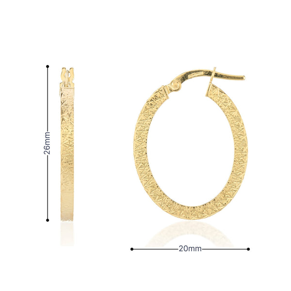 9ct Yellow Gold D-Cut Oval Hoop Earrings - 26x20mm - 1.9g