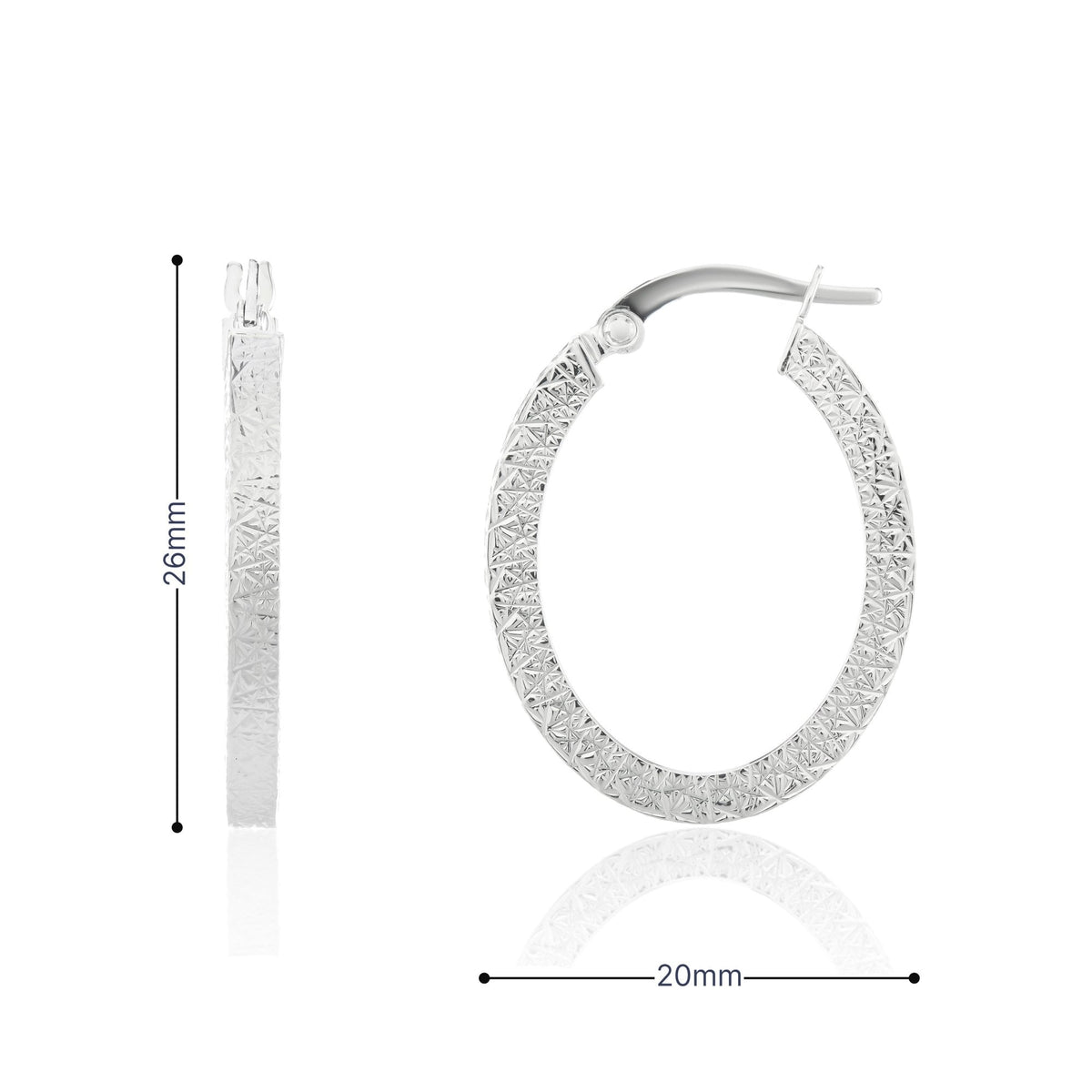 9ct White Gold D-Cut Oval Hoop Earrings - 26x20mm - 1.9g