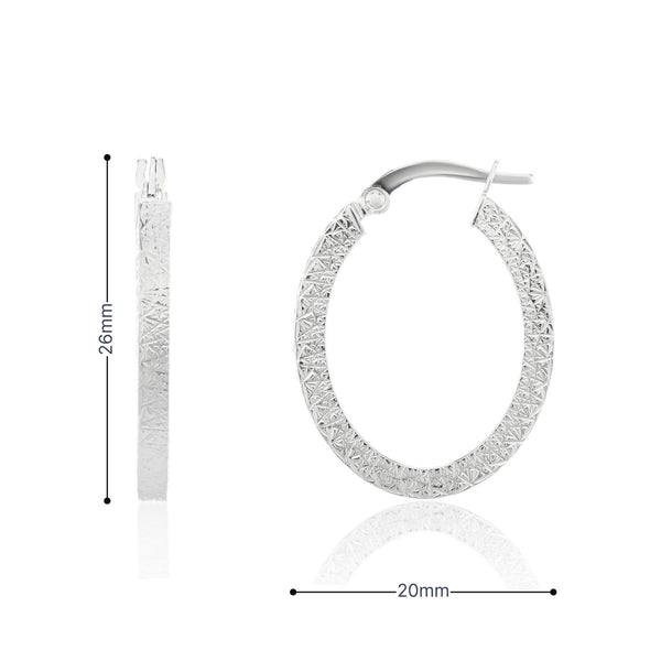 9ct White Gold D-Cut Oval Hoop Earrings - 26x20mm - 1.9g