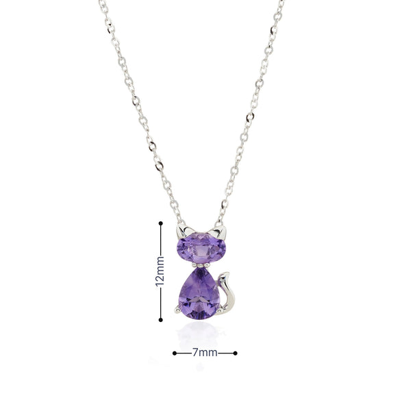 9ct White Gold Amethyst Cat Pendant & Necklace - 18" - 1.6g