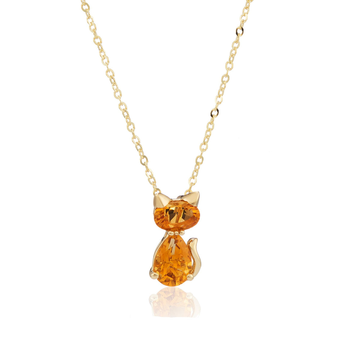 9ct Yellow Gold Citrine Cat Pendant & Necklace - 16/18" - 1.5g