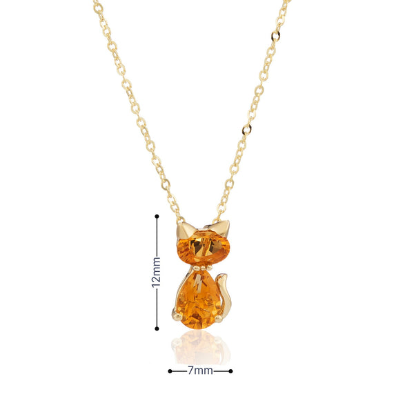 9ct Yellow Gold Citrine Cat Pendant & Necklace - 16/18" - 1.5g
