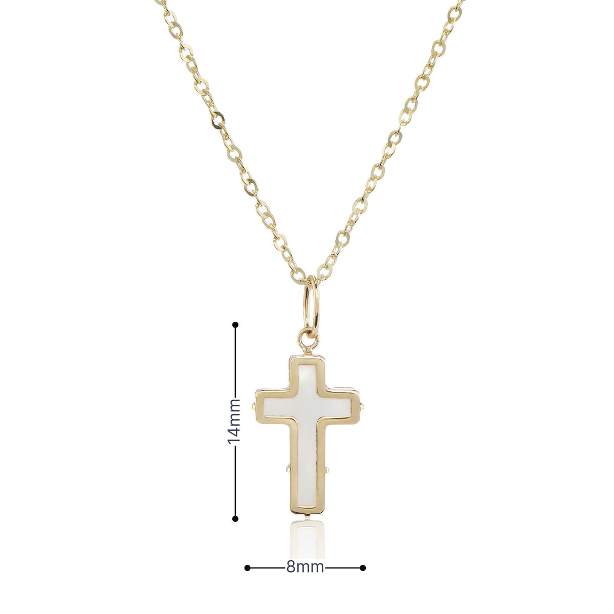 9ct Yellow Gold Mother Of Pearl Cross Pendant & Necklace -16/18"