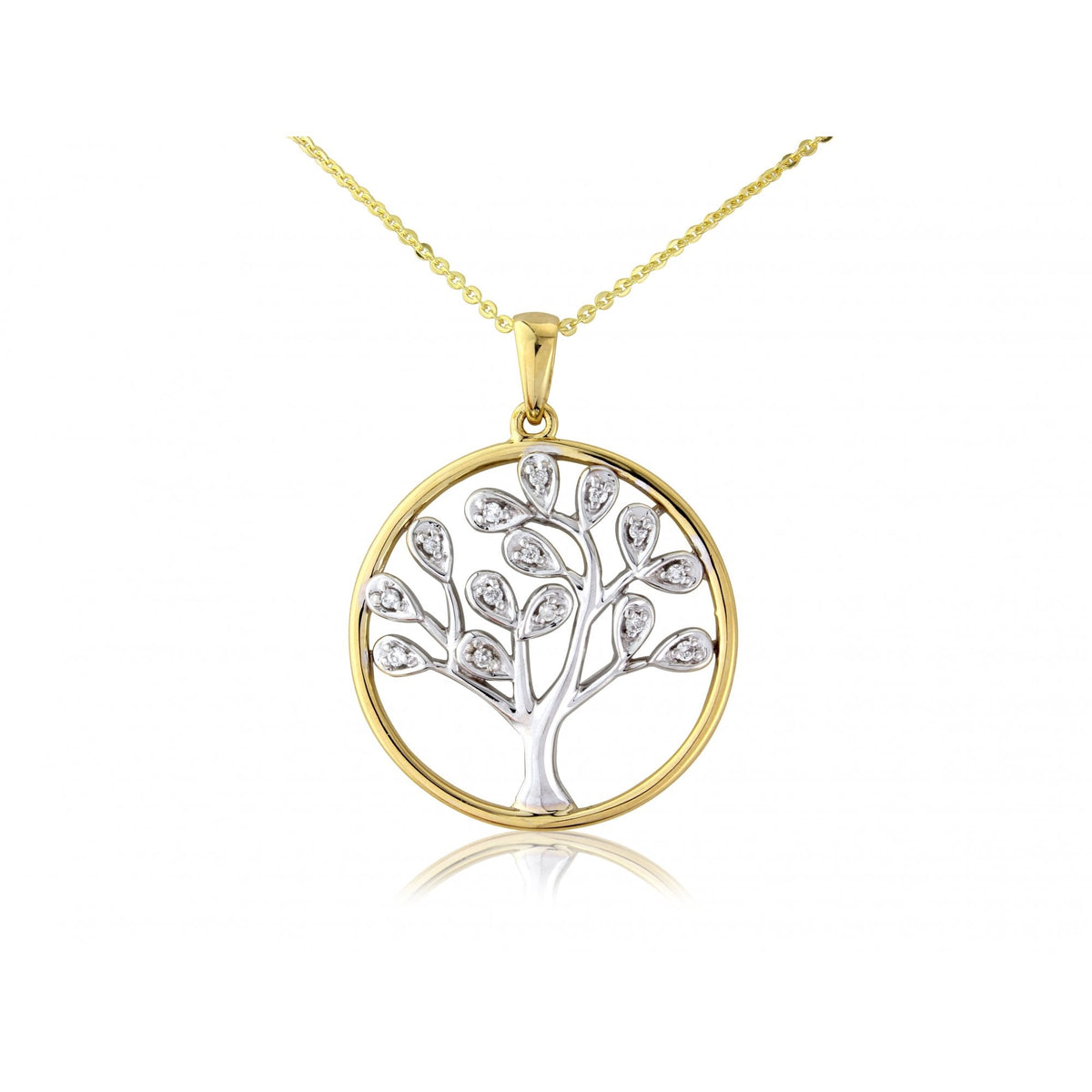 9ct Yellow & White Gold Diamond Tree Pendant & Necklace -0.029ct