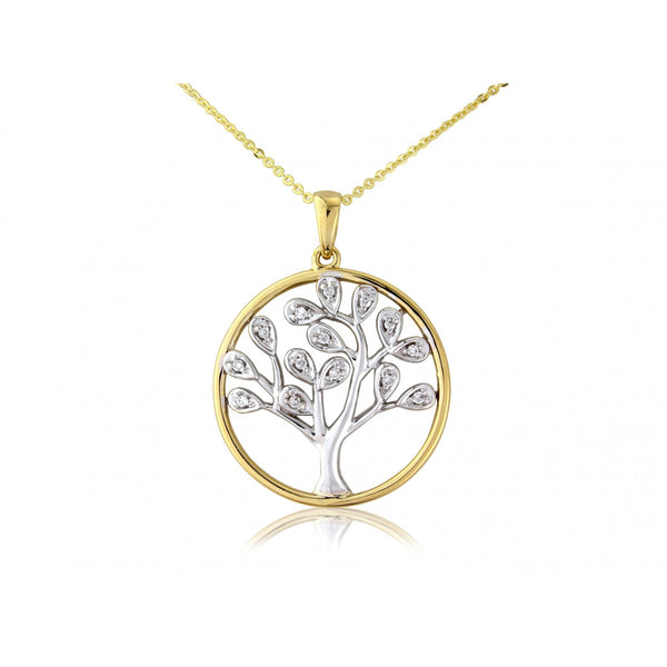 9ct Yellow & White Gold Diamond Tree Pendant & Necklace -0.029ct