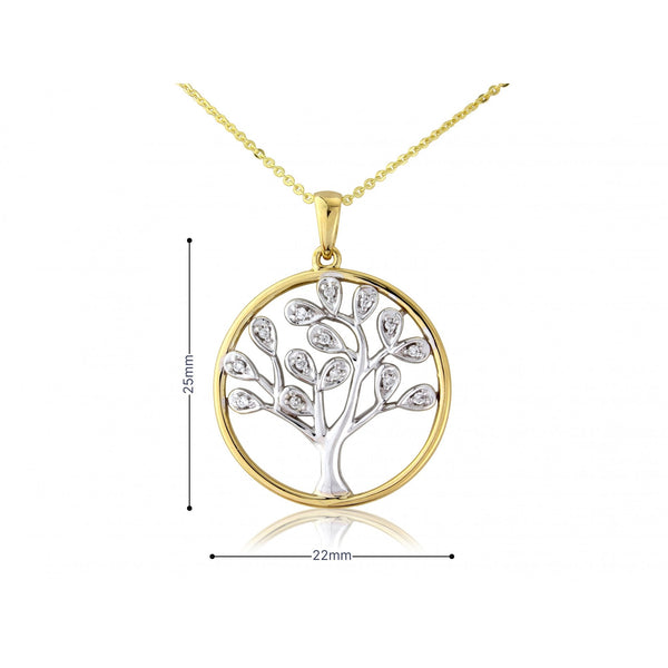 9ct Yellow & White Gold Diamond Tree Pendant & Necklace -0.029ct