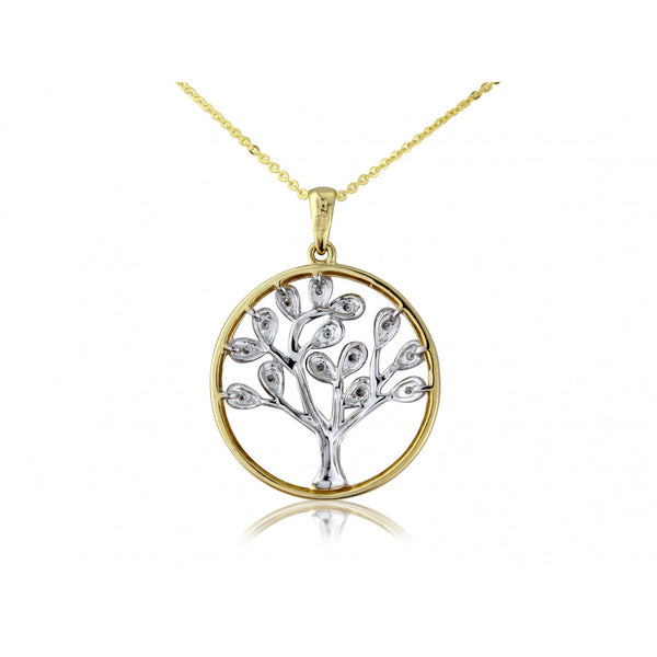 9ct Yellow & White Gold Diamond Tree Pendant & Necklace -0.029ct