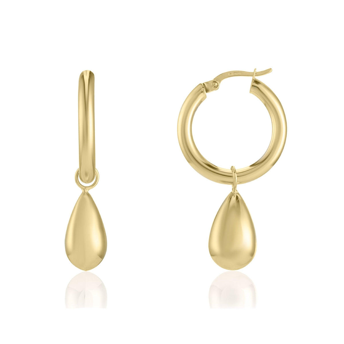9ct Yellow Gold Hoop Bomb Earrings - 8x38x21mm - 2.3g