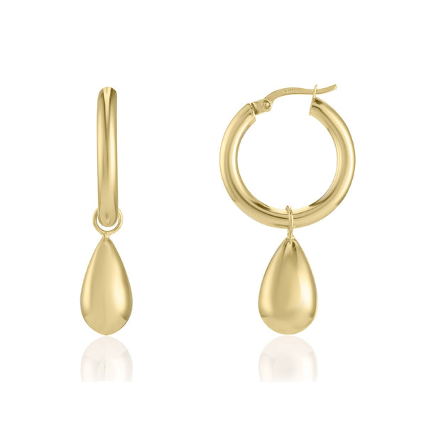 9ct Yellow Gold Hoop Bomb Earrings - 8x38x21mm - 2.3g