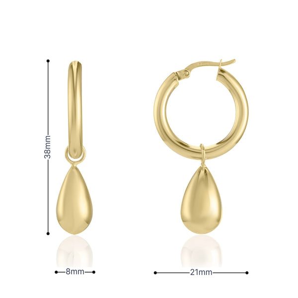 9ct Yellow Gold Hoop Bomb Earrings - 8x38x21mm - 2.3g