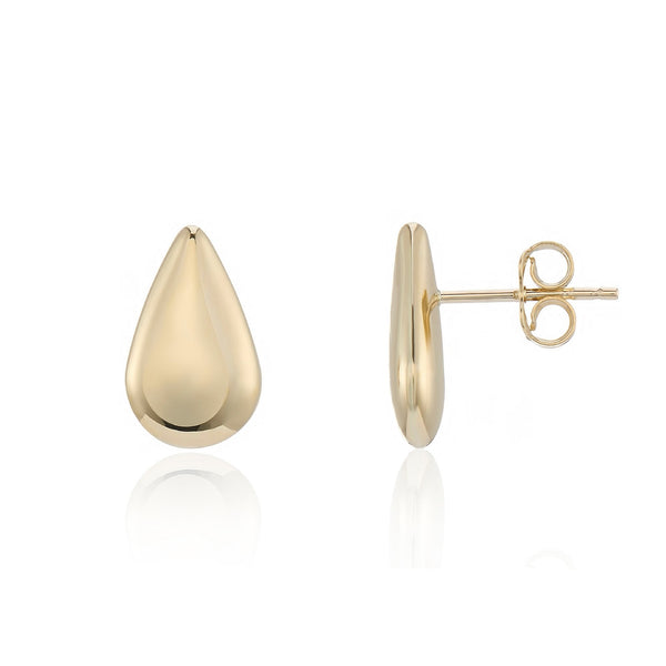 9ct Yellow Gold Teardrop Stud Earrings - 8x14mm - 1.2g