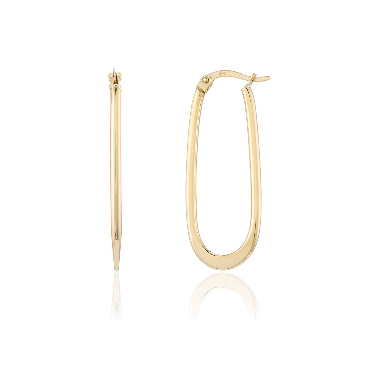 9ct Yellow Gold Oval Hoop Earrings - 14x36mm - 1.6g