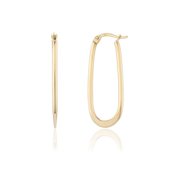9ct Yellow Gold Oval Hoop Earrings - 14x36mm - 1.6g
