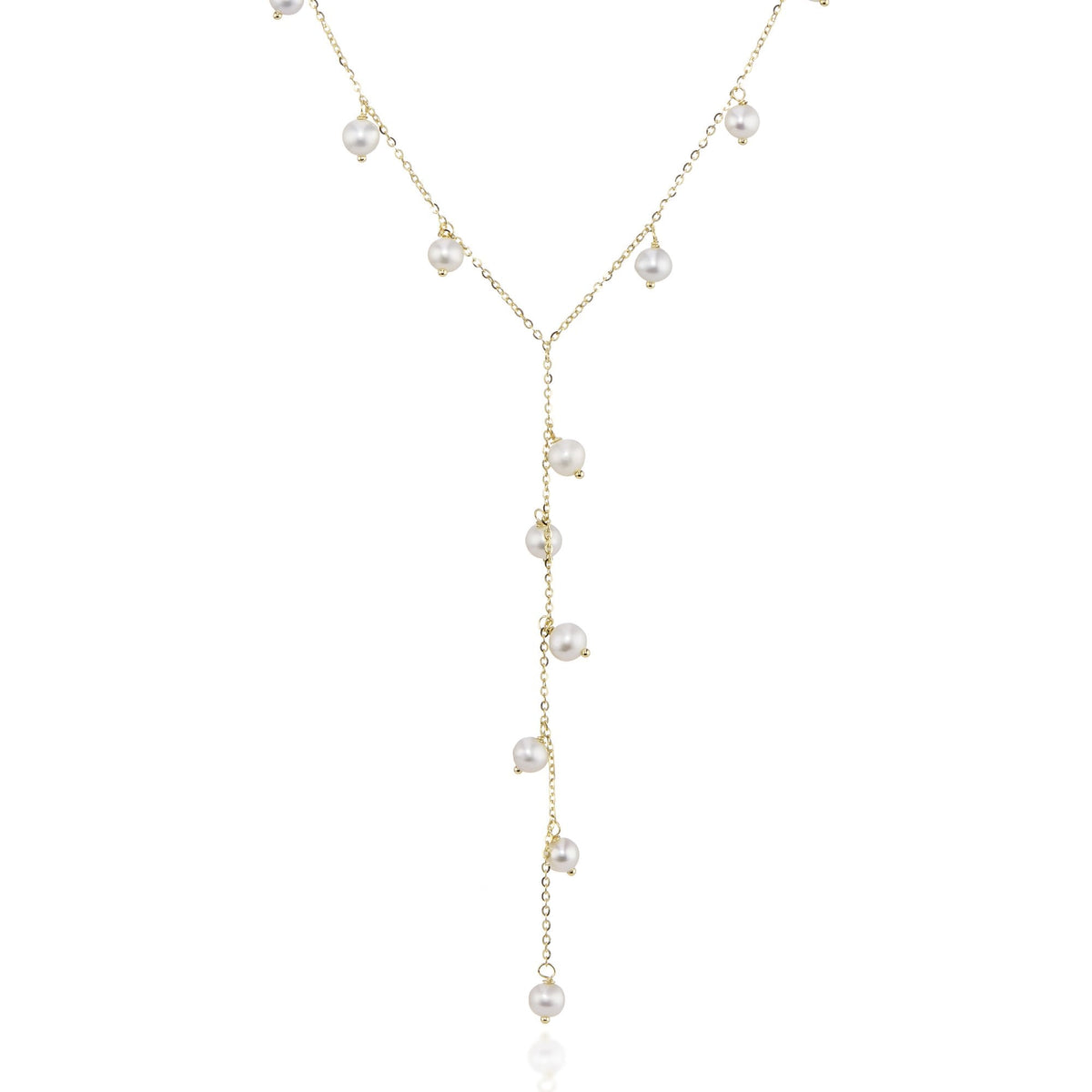 9ct Yellow Gold Pearl Drop Necklace - 16/18" - 2.2g