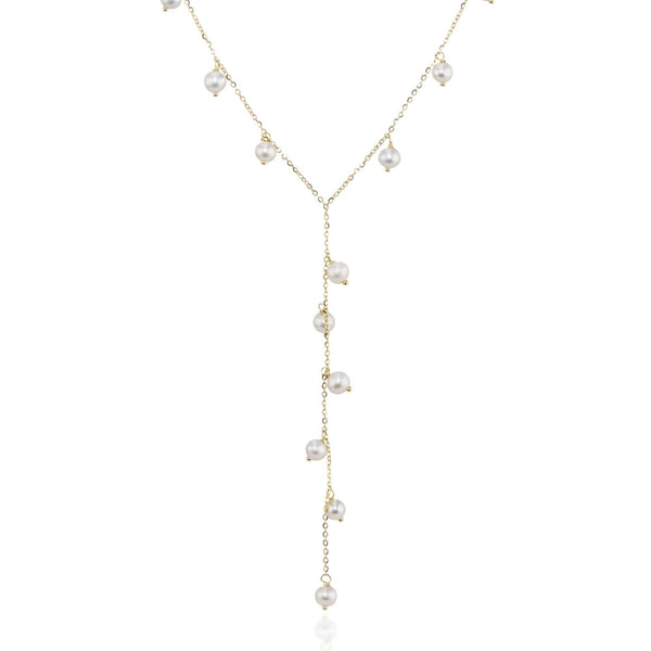 9ct Yellow Gold Pearl Drop Necklace - 16/18" - 2.2g