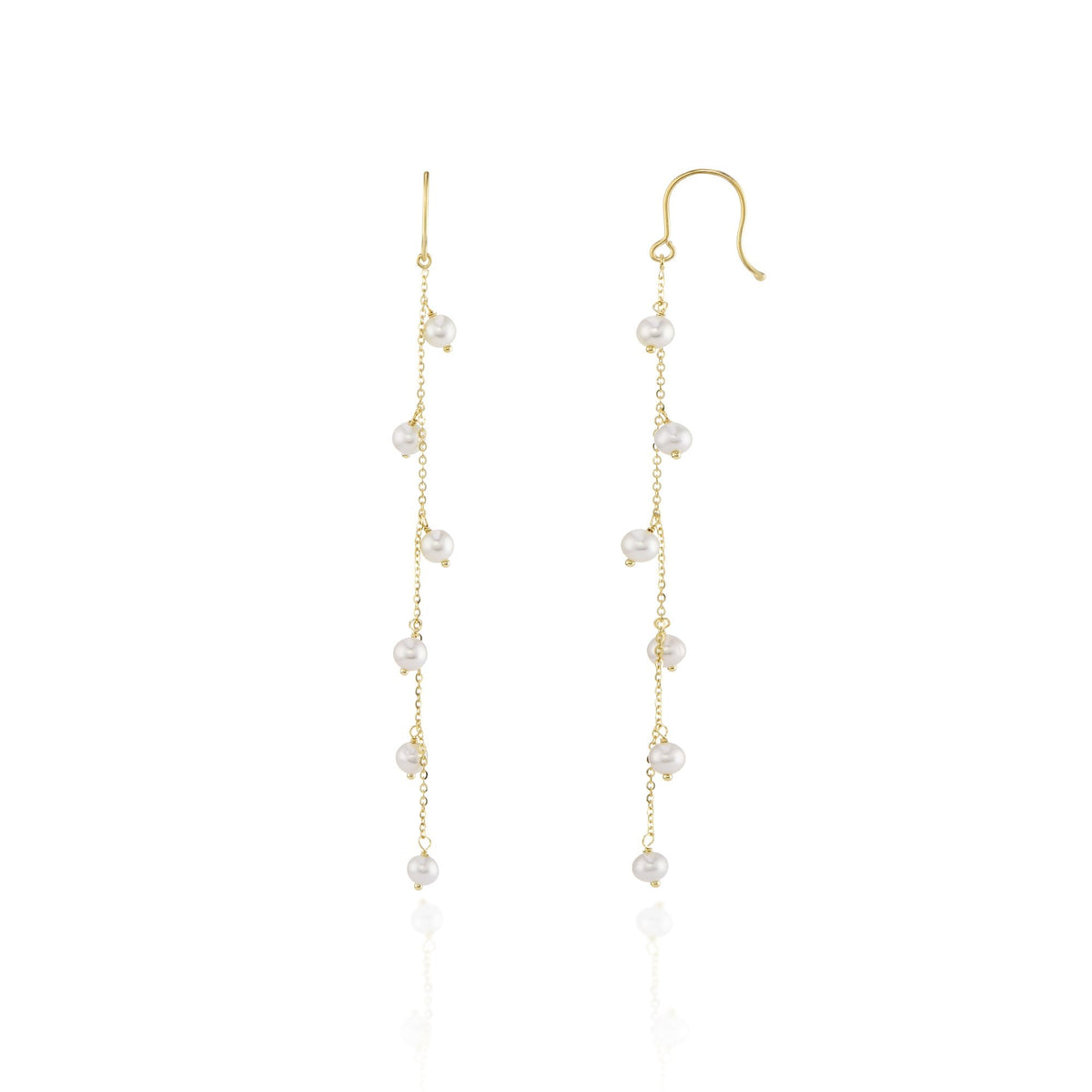 9ct Yellow Gold Pearl Drop Earrings - 77mm - 1.8g