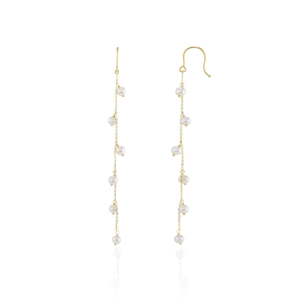 9ct Yellow Gold Pearl Drop Earrings - 77mm - 1.8g