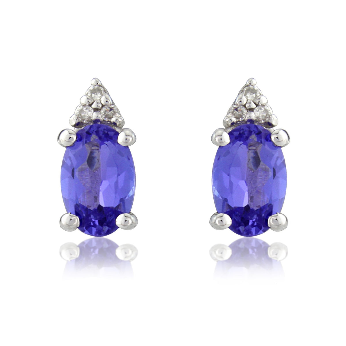9ct White Gold Tanzanite & Diamond Stud Earrings - 4x8mm - 1.1g