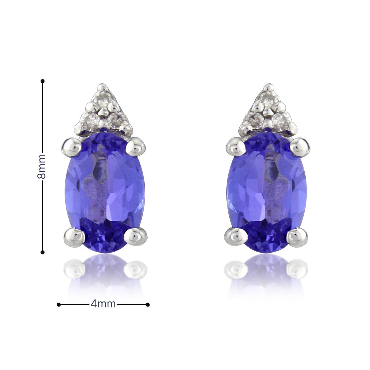 9ct White Gold Tanzanite & Diamond Stud Earrings - 4x8mm - 1.1g