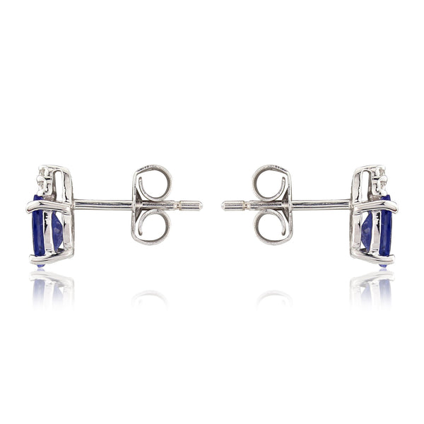9ct White Gold Tanzanite & Diamond Stud Earrings - 4x8mm - 1.1g