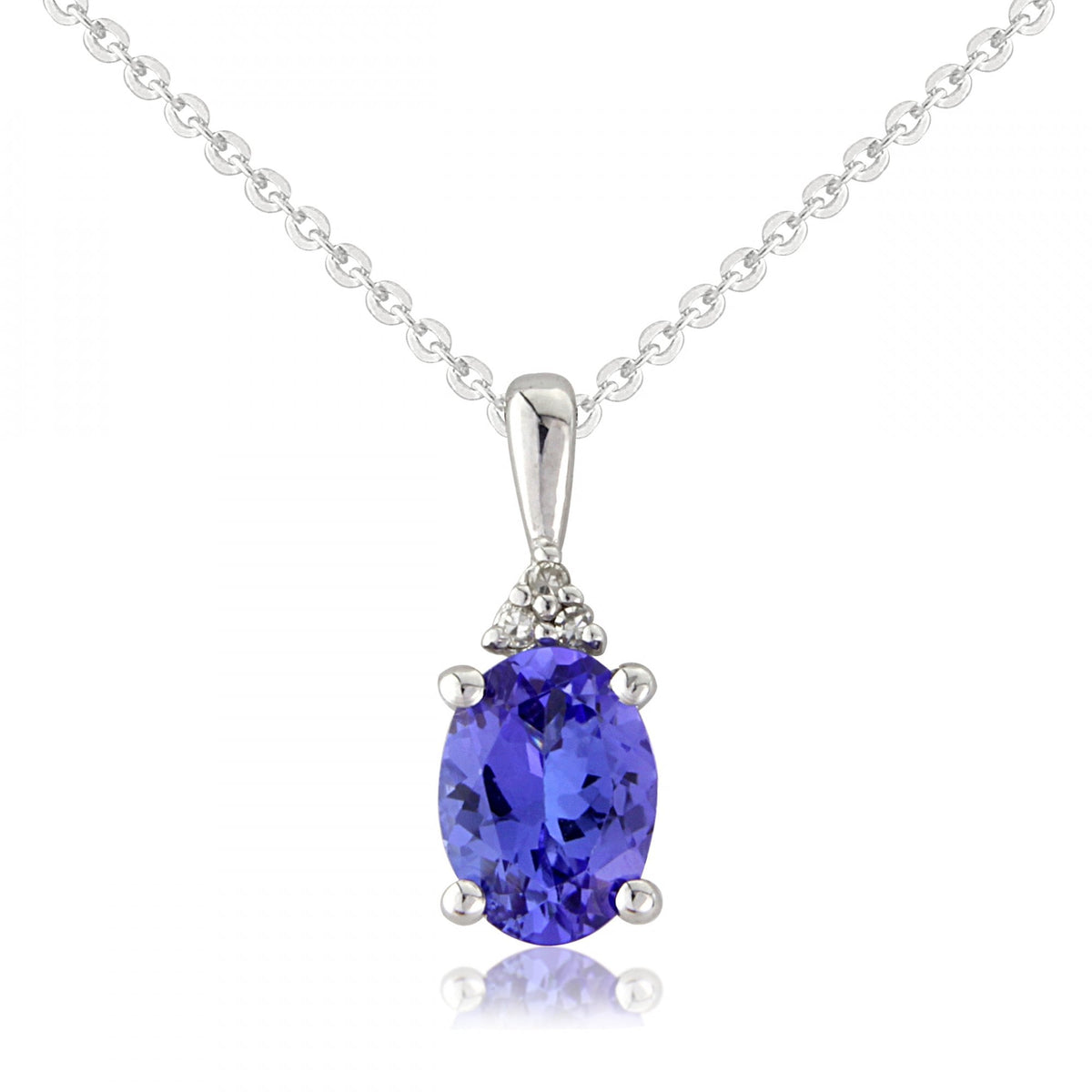 9ct White Gold Tanzanite & Diamond Pendant & Necklace - 16/18"