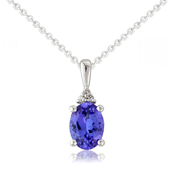 9ct White Gold Tanzanite & Diamond Pendant & Necklace - 16/18"