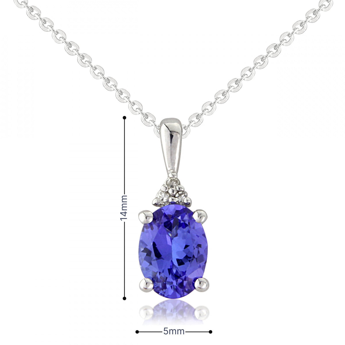9ct White Gold Tanzanite & Diamond Pendant & Necklace - 16/18"