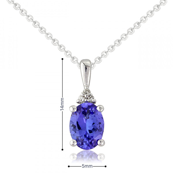 9ct White Gold Tanzanite & Diamond Pendant & Necklace - 16/18"