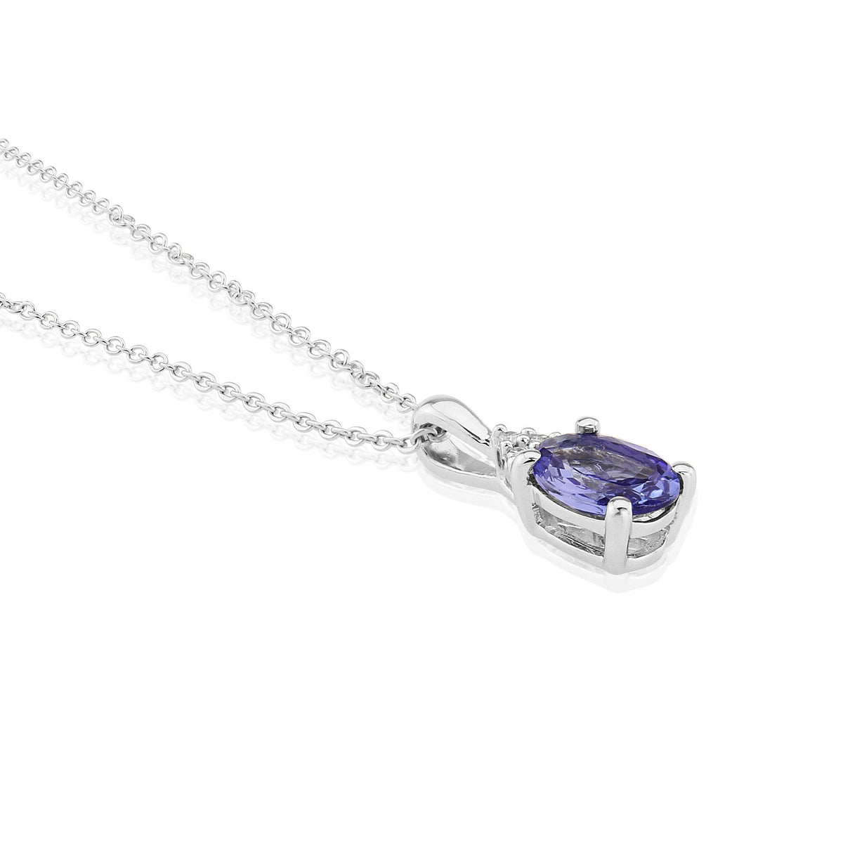 9ct White Gold Tanzanite & Diamond Pendant & Necklace - 16/18"