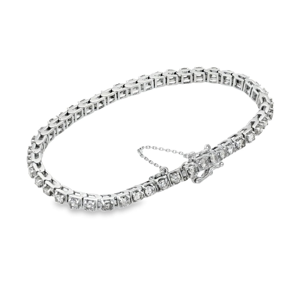 14ct White Gold Diamond Set Tennis Bracelet - 17cm - 3.38ct