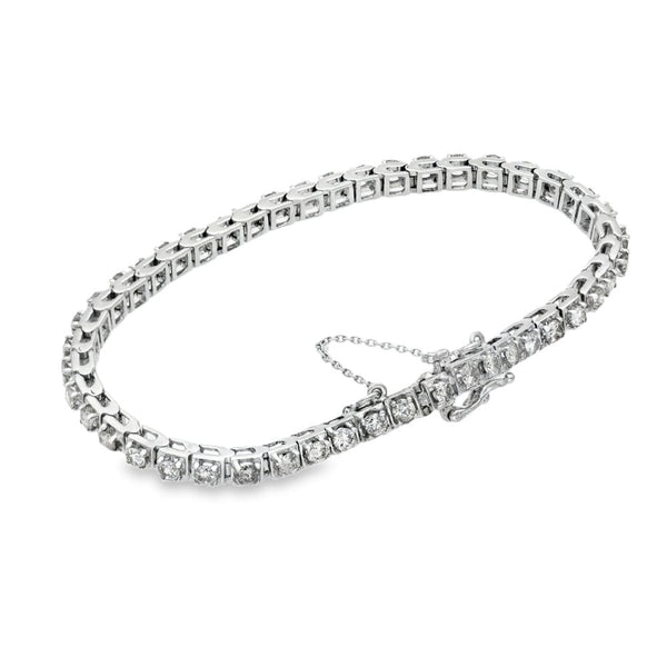 14ct White Gold Diamond Set Tennis Bracelet - 17cm - 3.38ct
