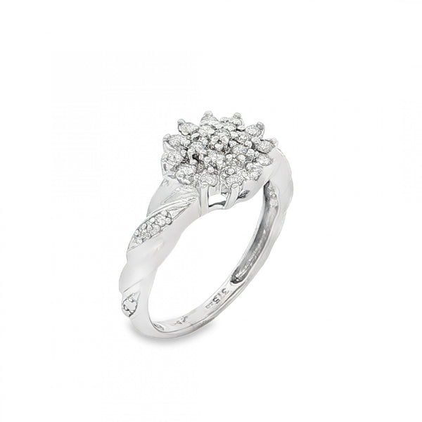 9ct White Gold Diamond Cluster Ring - Size L - 0.22ct