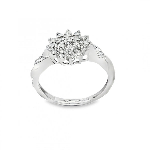 9ct White Gold Diamond Cluster Ring - Size L - 0.22ct