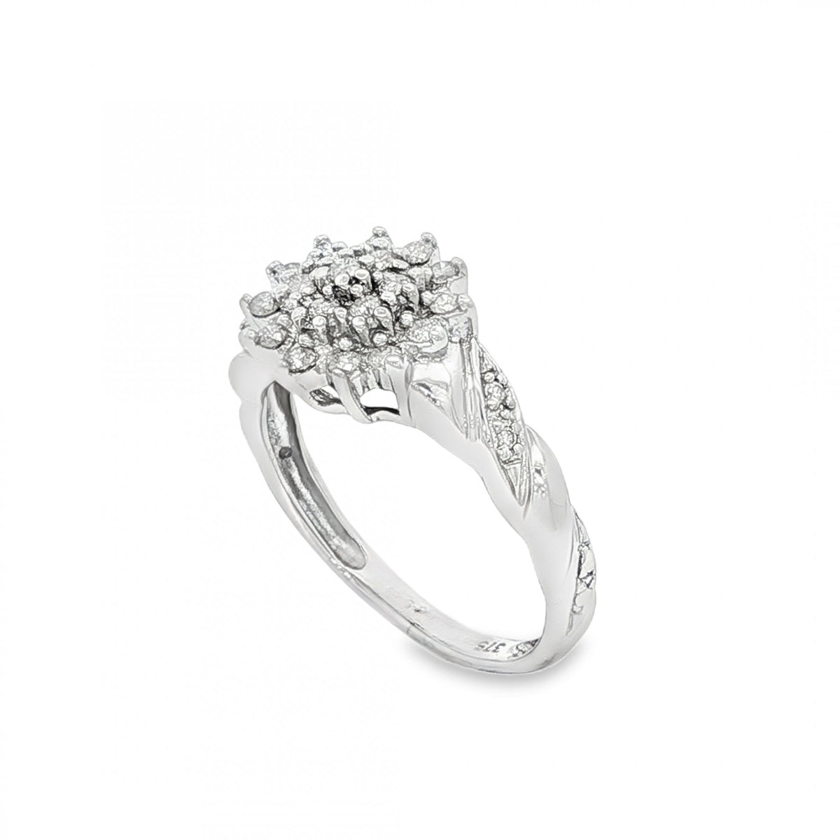 9ct White Gold Diamond Cluster Ring - Size L - 0.22ct