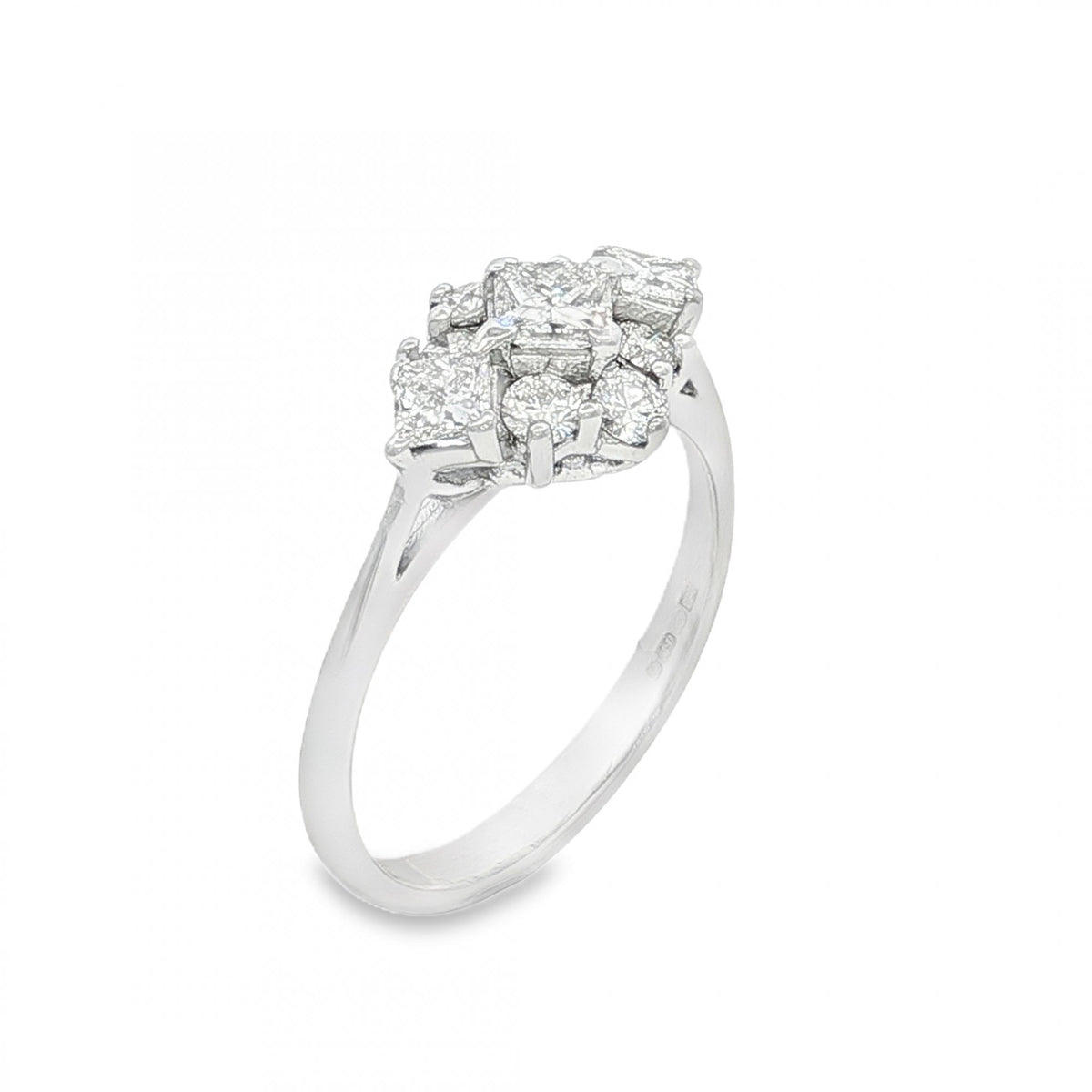 18ct White Gold Diamond Cluster Ring - Size N½ - 1.00ct