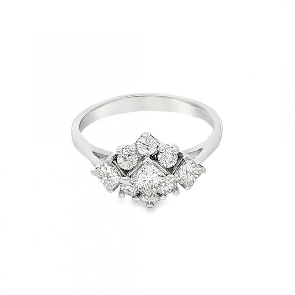 18ct White Gold Diamond Cluster Ring - Size N½ - 1.00ct