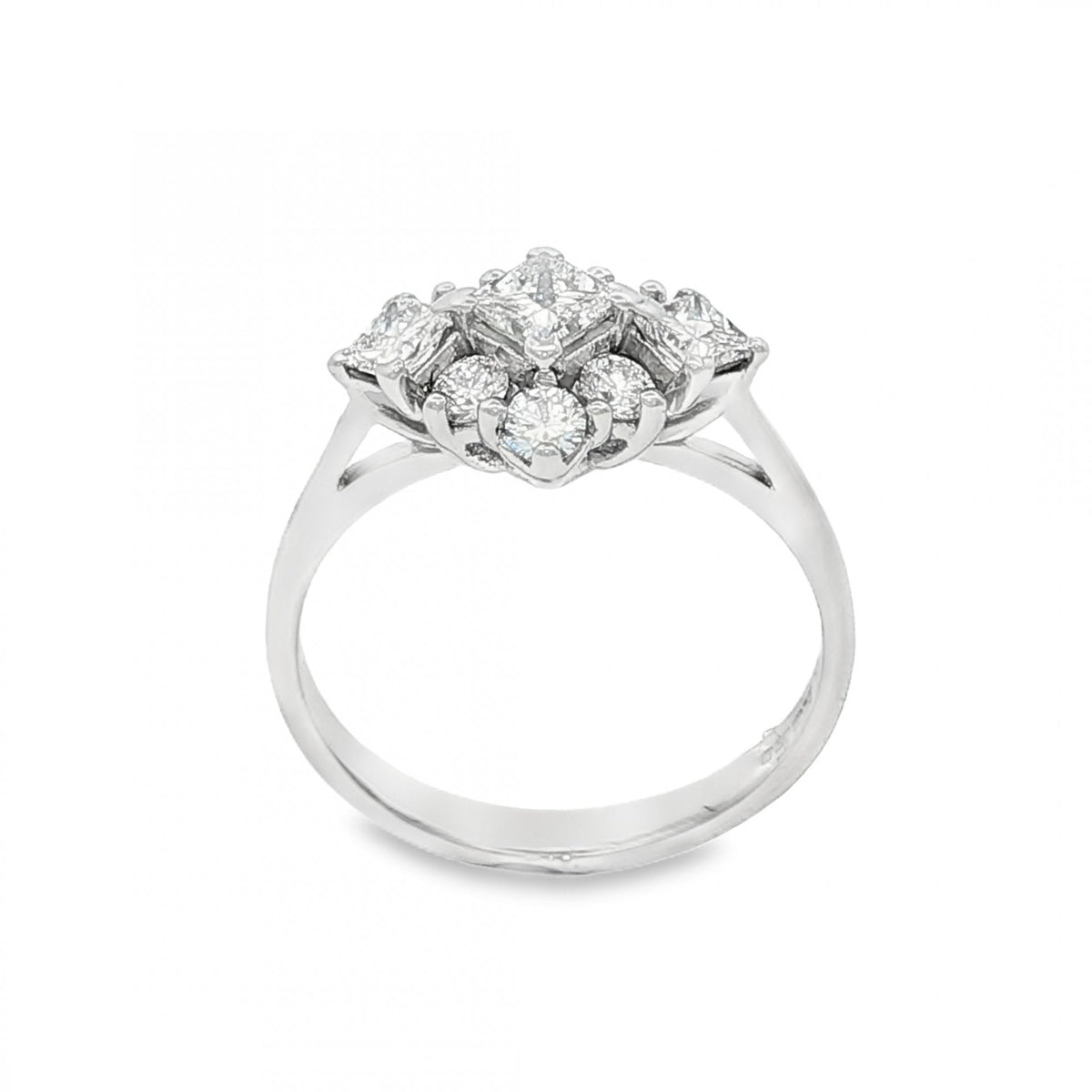 18ct White Gold Diamond Cluster Ring - Size N½ - 1.00ct